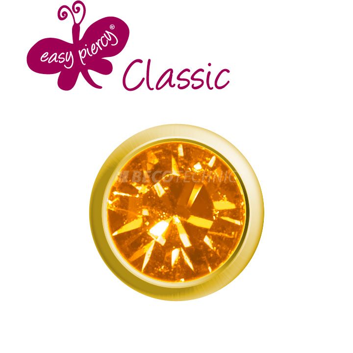 1 paire boutons d'oreilles Easy Piercy Classic, doré, imitation de topaz