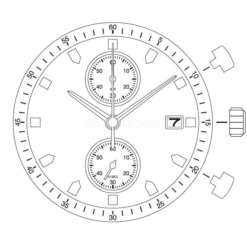 Mvt. Miyota 6S11 15''' DATE3 SC 2EYES CHR SS 60M Quartz (399 | SR927W)