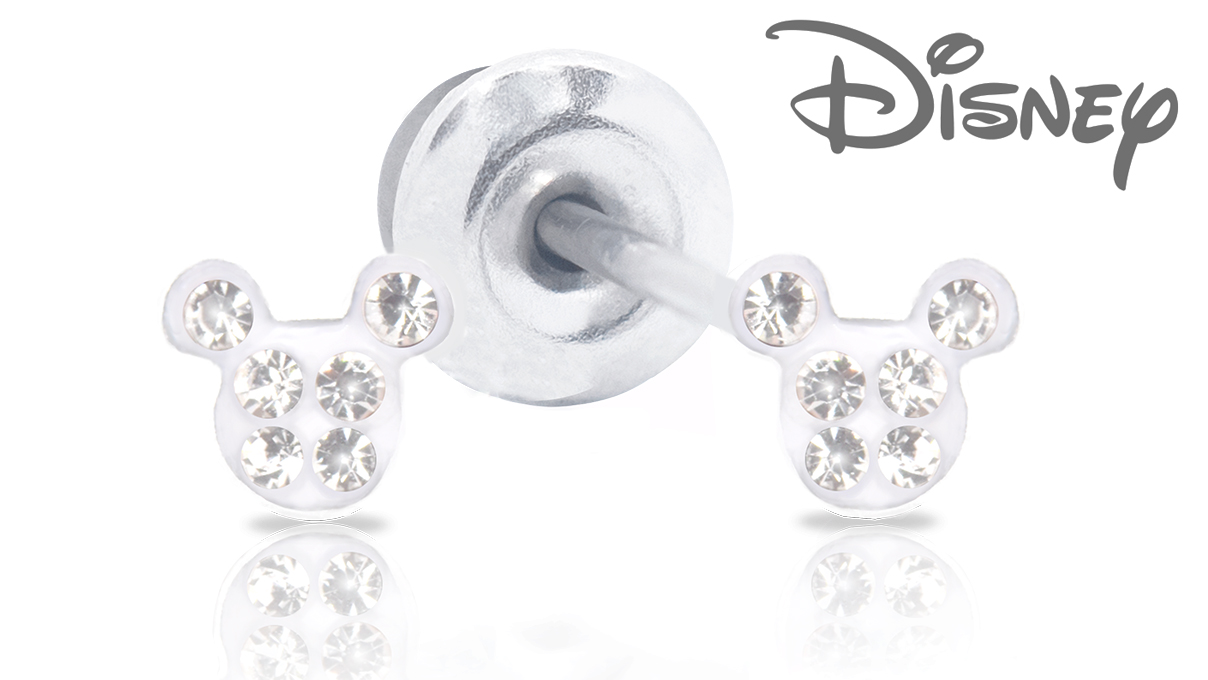 QPP Boucles d’oreilles puces JCM1, Mickey, Émail blanc, Sous licence Disney, Blanc, 1 paire