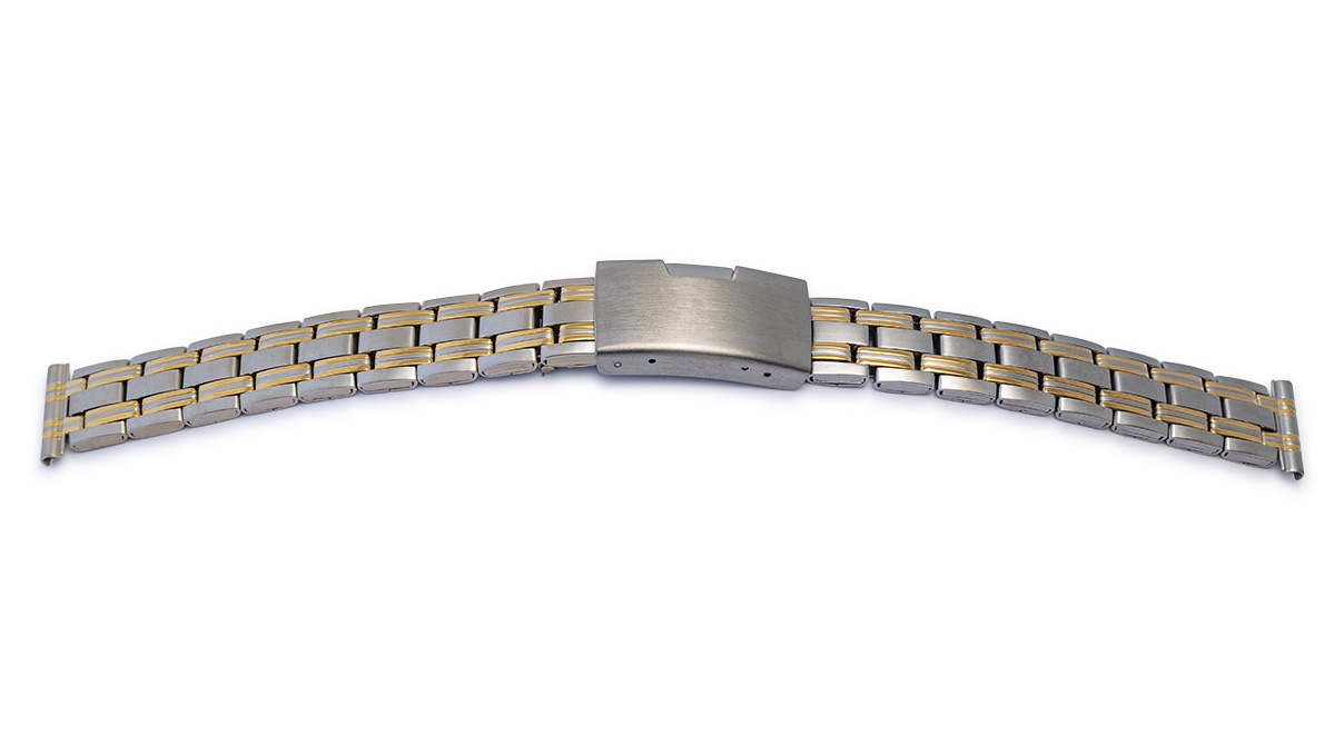 Bracelet de montre Sport, acier inoxydable, bicolor, largeur 14 - 16 mm, cornes 16 mm, longueur 170 mm