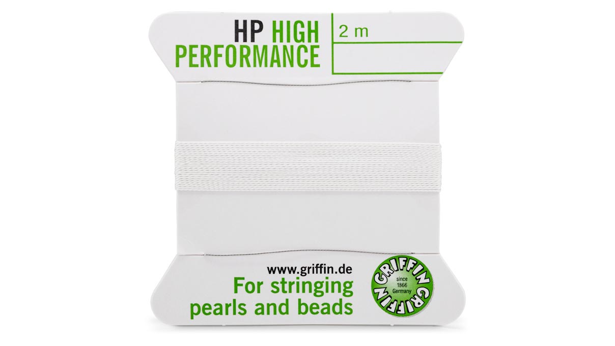 Griffin High Performance fils perlés, Blanc, Épaisseur 5 (0,65 mm), Avec 2 aiguilles, 2 mètres