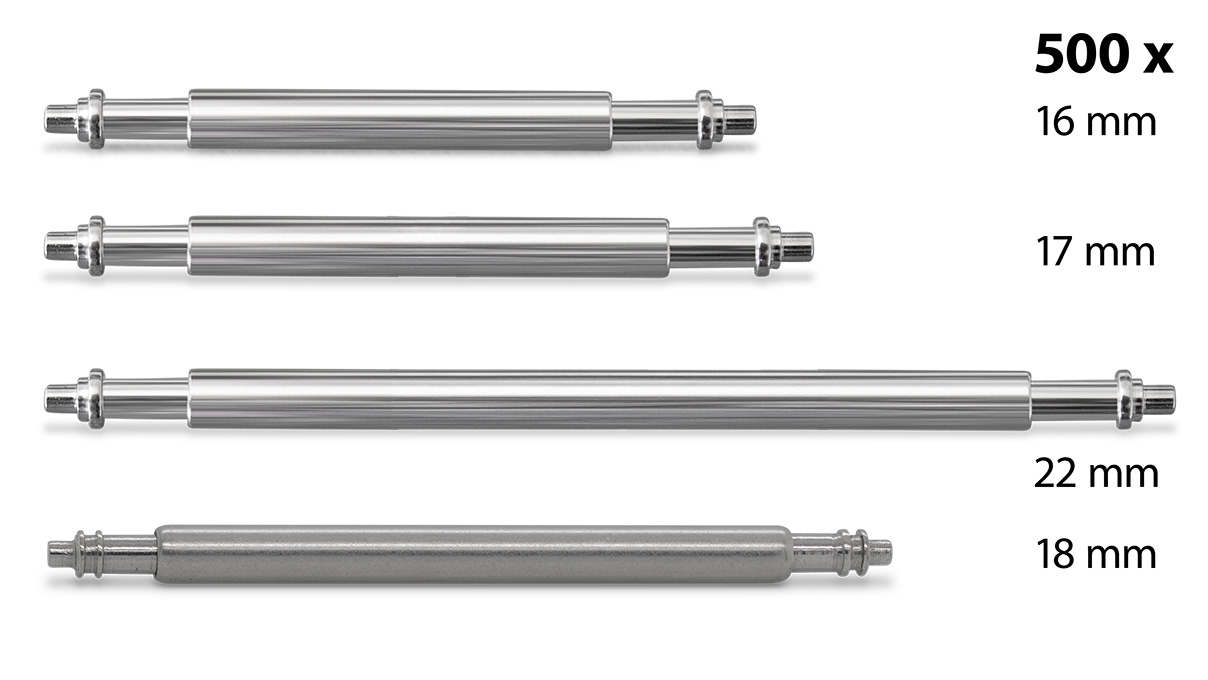 Big Pack barrettes à ressort, inox, Ø tube 1,8 mm, 500 x embout ST (longueur 16 / 17 / 22 mm), 500 x
double embout (L 18 mm)