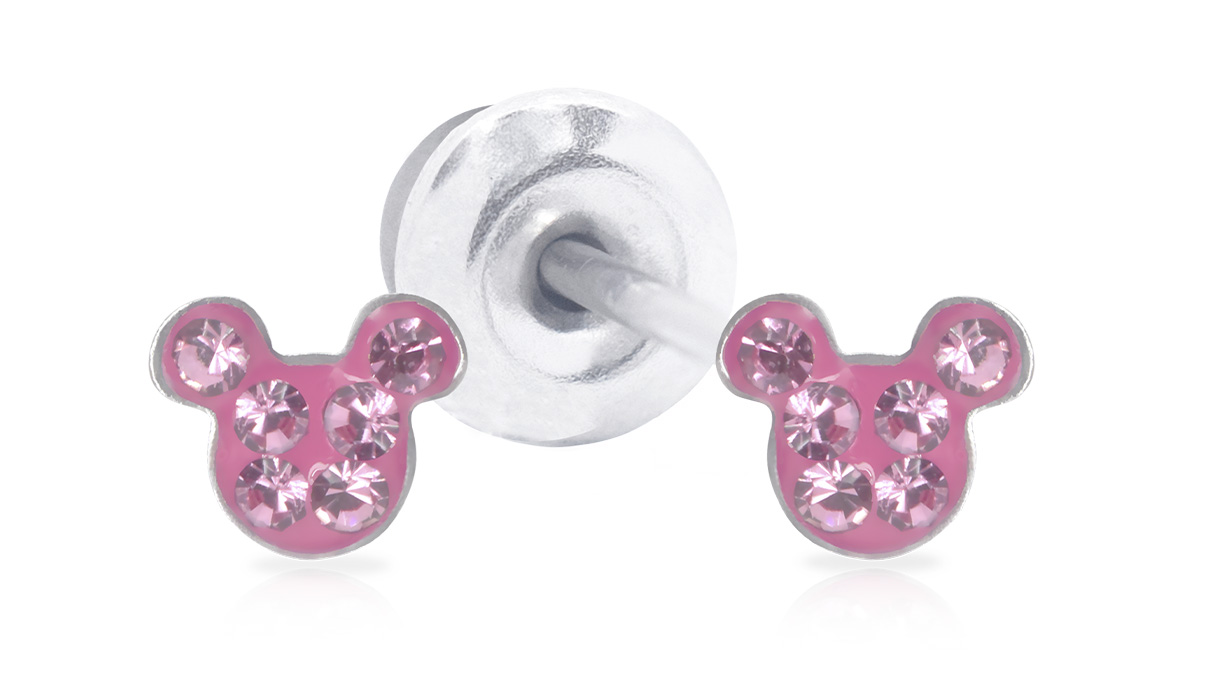 QPP Ohrstecker JCM2, Mickey, Emaille rosa, Disney-lizenziert, weiß, 1 Paar