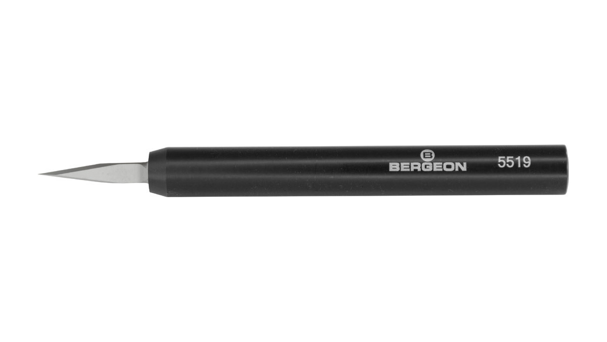 Bergeon 5519 Grattoir poli, manche noir en POM, 140 mm