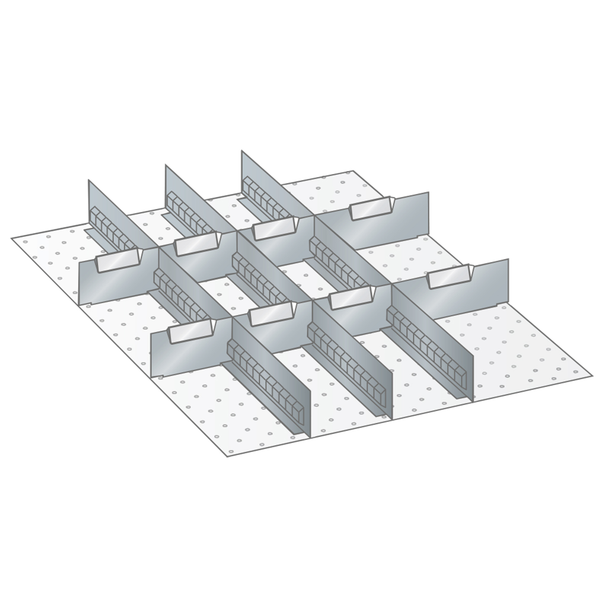 Matériel de subdivision Lista pour 27 x 36 E, 3 parois à fentes et 8 plaquettes séparatrices pour 100, 125 mm