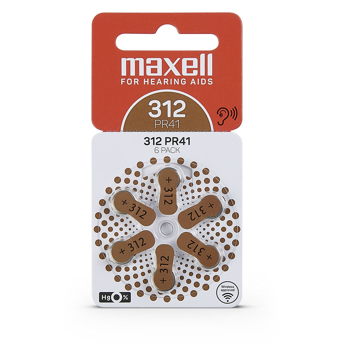 Maxell 6 piles auditives No. 312, plaquette