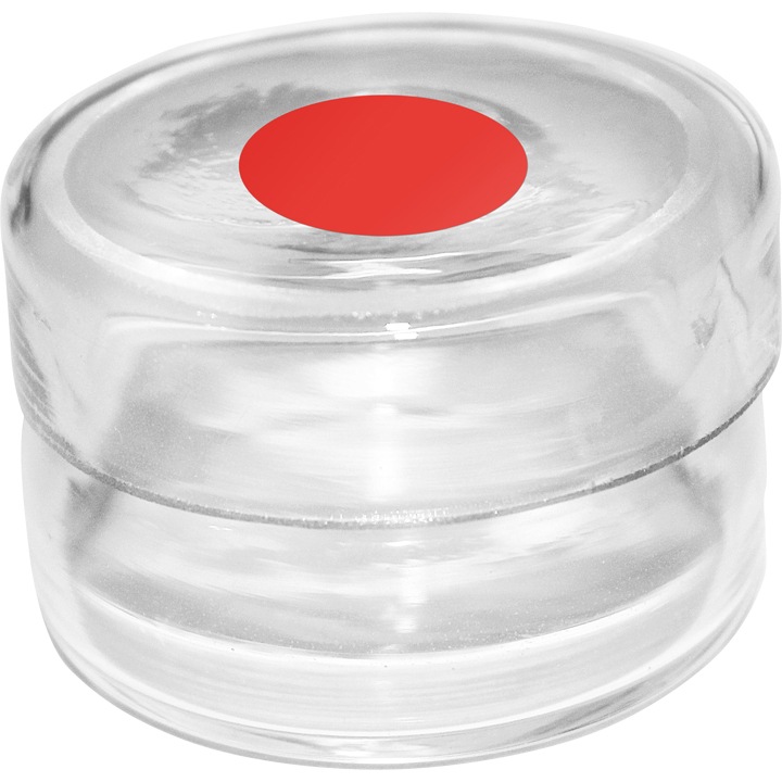 Récipient d'électrolyte pour Rhodinette en tampographie en verre Ø 50 mm, avec couvercle, rouge
