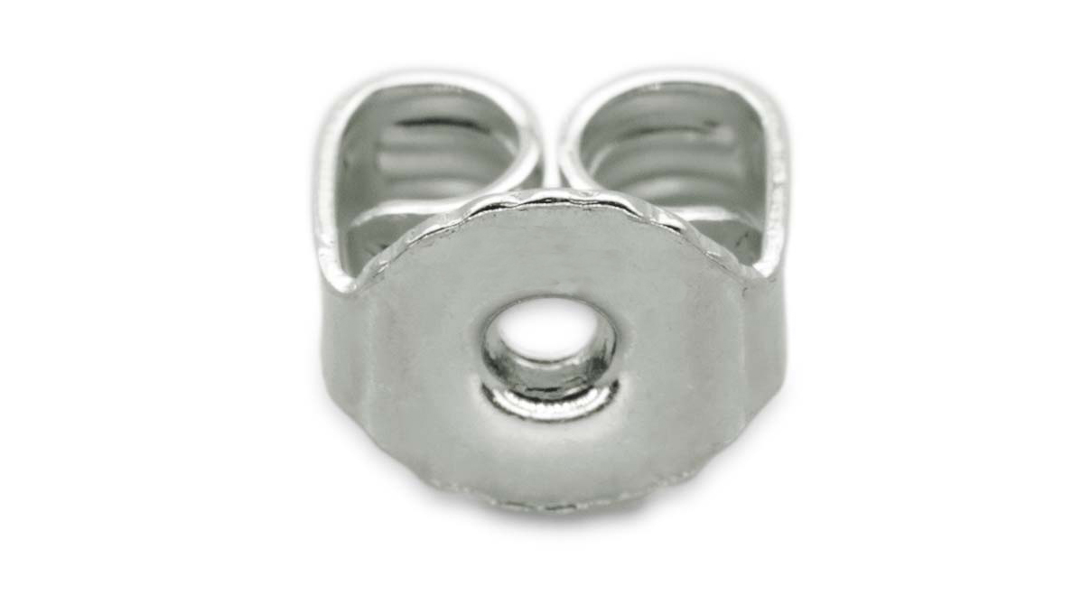 Poussettes d'oreille, poinçonnés, dentelées, Ø 5 mm, 585/- or blanc, rhodié