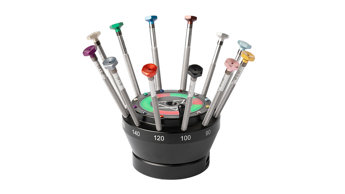 VOH Jeu de tournevis Inox, 12 pièces, sur socle avec fonction de démagnétisation et lames de rechange
en acier