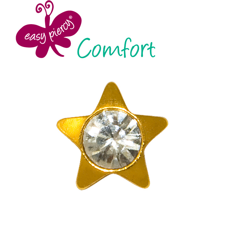 Easy Piercy Comfort 1 paire de boutons d'oreilles Ø 3,95 mm, doré, étoile avec immitation de diamant