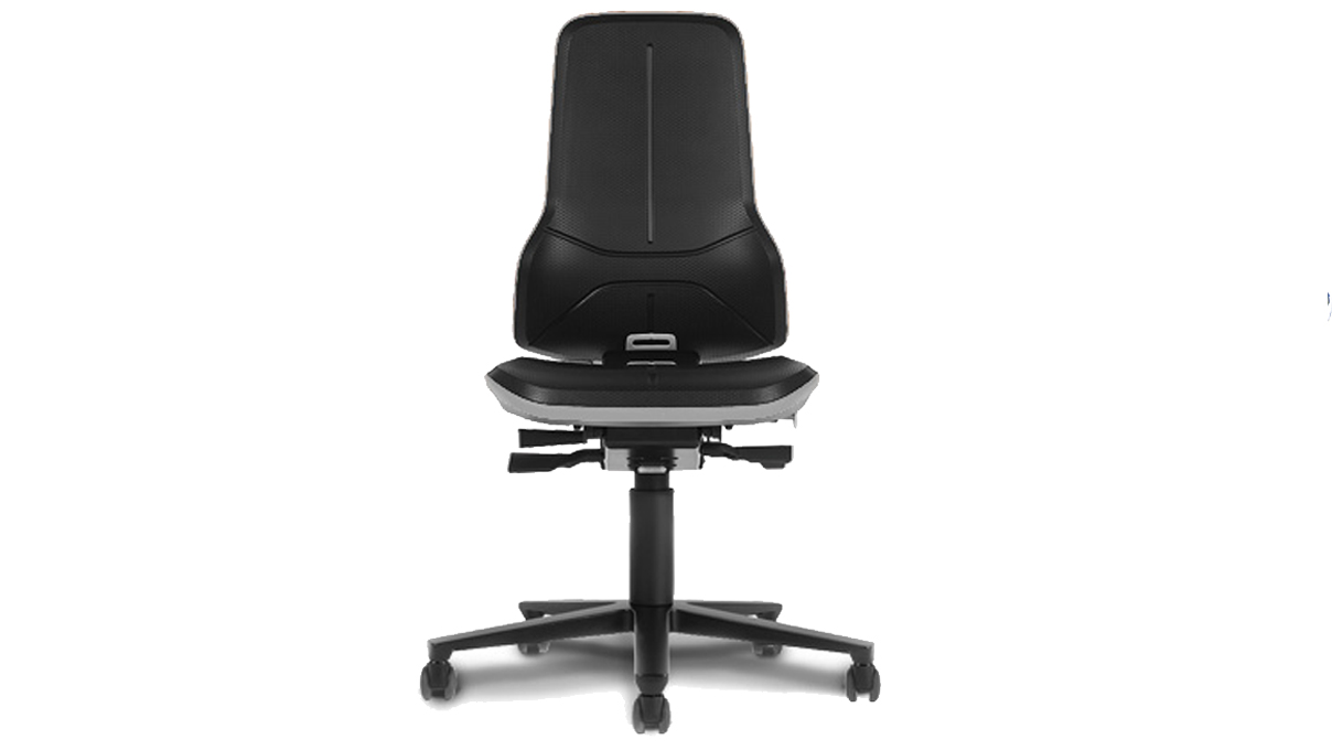 Bimos Neon siège de travail 9563, hauteur d'assise 45 - 62 cm, technique de synchronisationt, piétement
noir, roulettes souples pour sols durs, sans élément rembourré