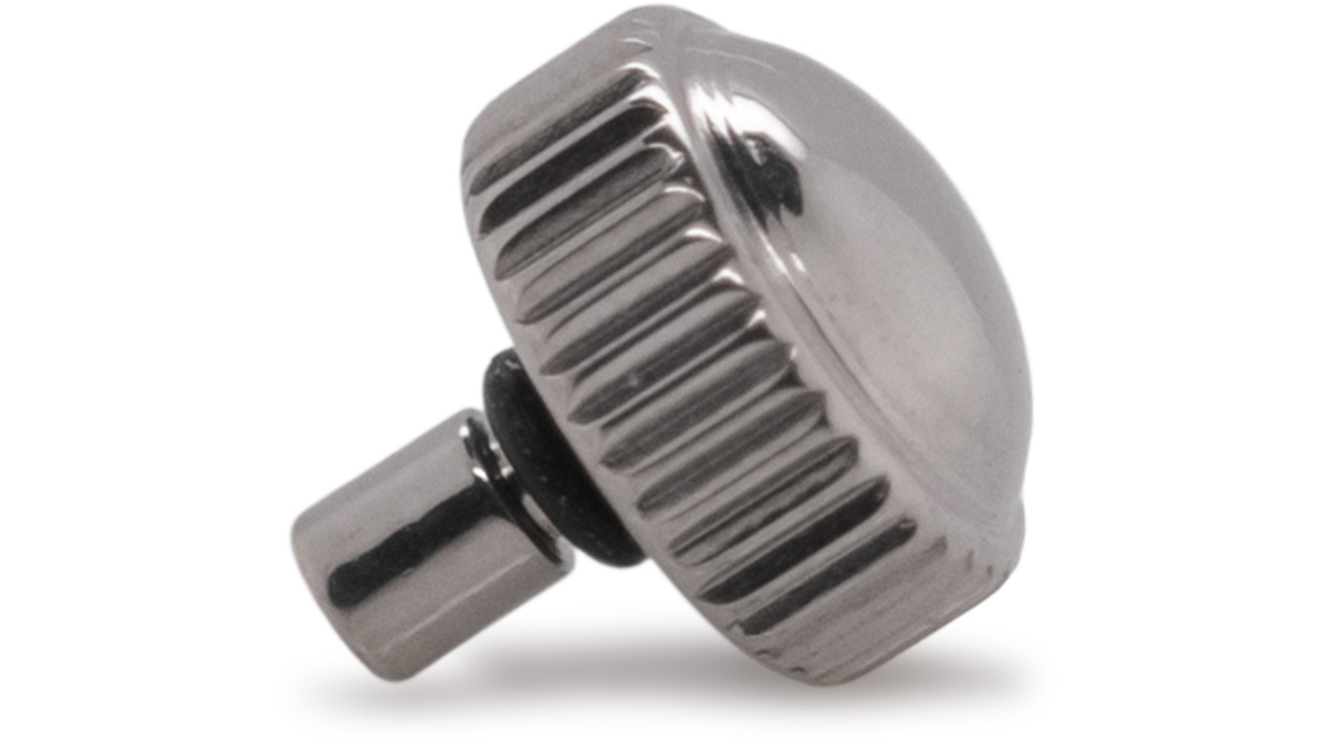 Couronne étanche, Forme japonaise, Acier inoxydable, Blanc, Tête Ø 3 mm, Filetage Ø 0,6 mm