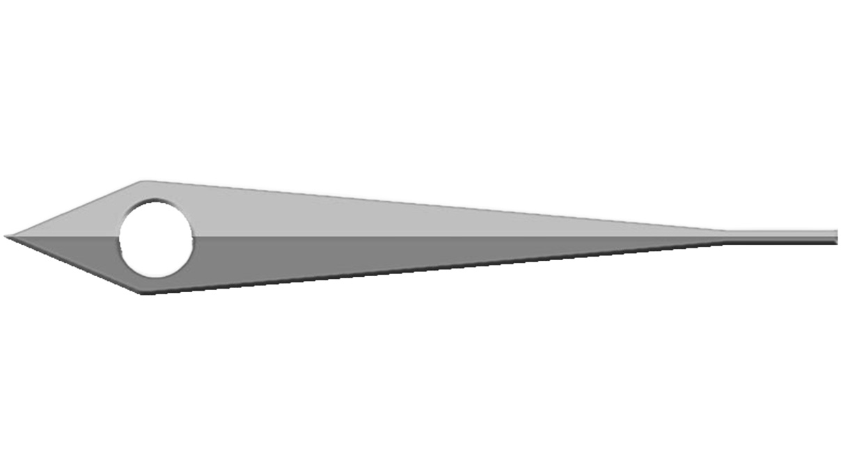 Aiguille des minutes, forme dauphine, couleur nickel, trou Ø 0,8 mm, longueur 13,5 mm