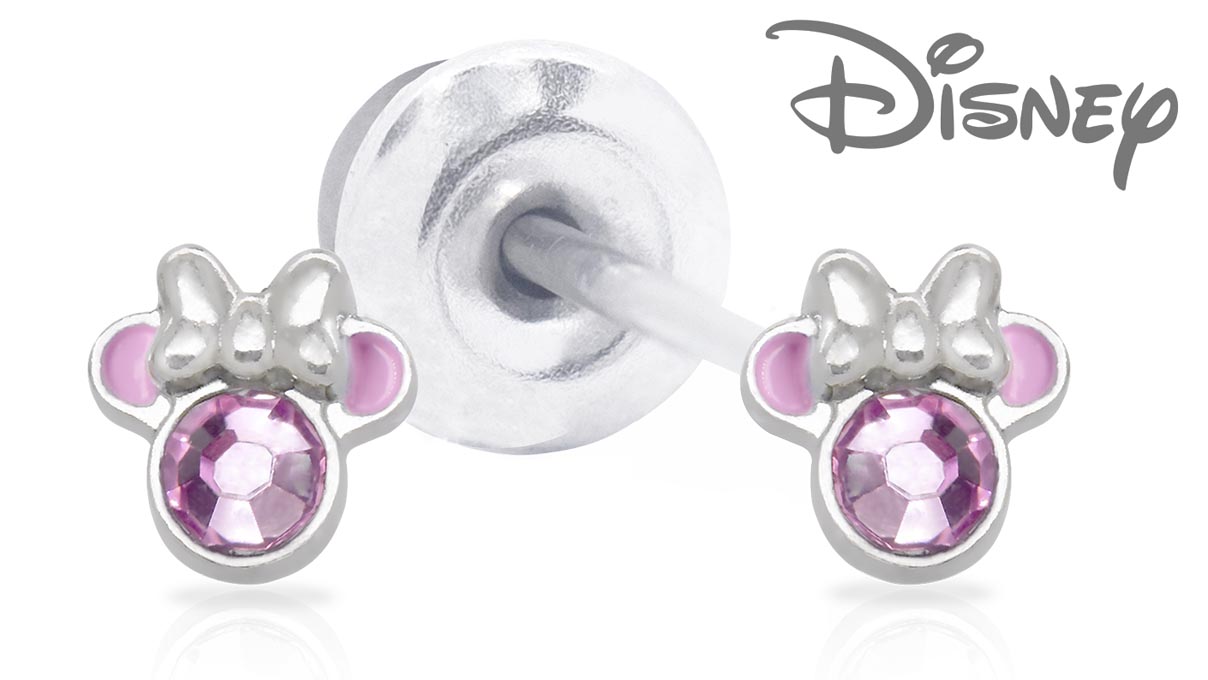 QPP Ohrstecker JCM7, Minnie, Kristall rosa, Disney-lizenziert, weiß, 1 Paar