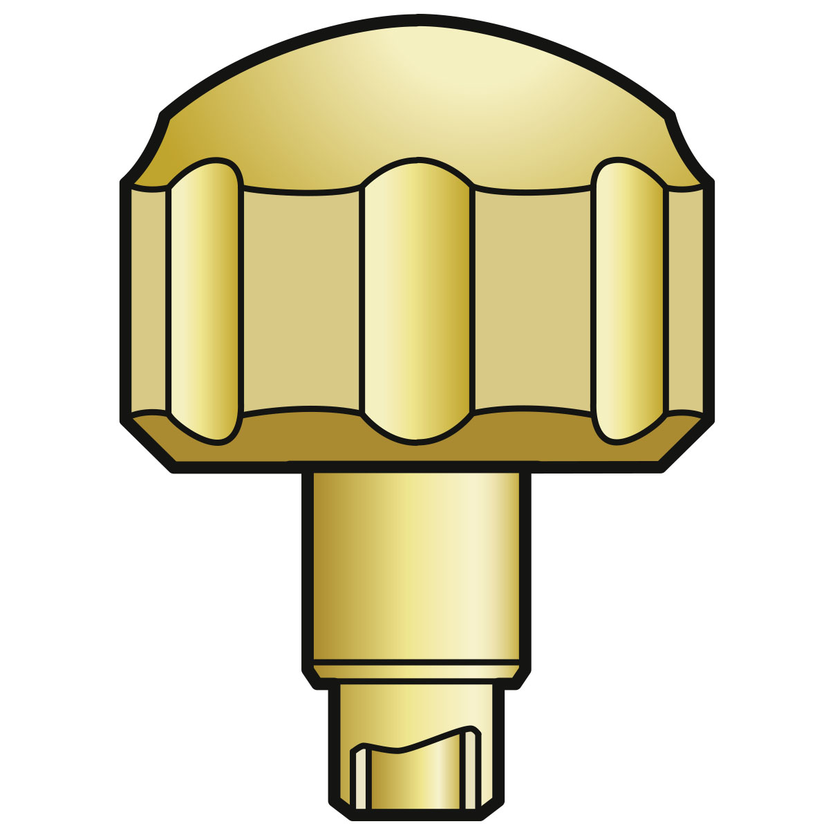 Couronne à vis, PBM, 3 microns jaune avec tubus/joint, hauteur  3,5, Ø 4,5, tubus 2,5, filetage 0,9, étanche