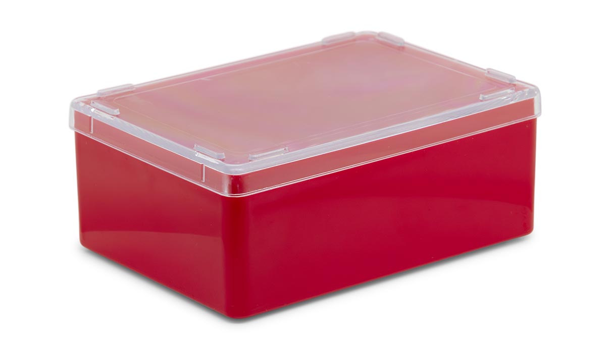 Boîte plastique avec couvercle, rouge, 36 x 90 x 64 mm