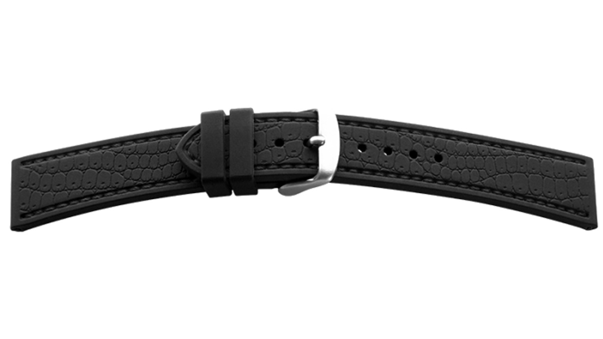 Bracelet en silicone, aspect croco, couture noire, largeur de bande 22 mm