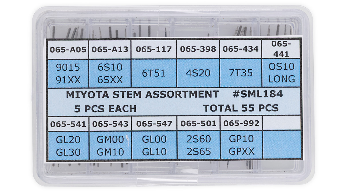 Assortiment de tige Citizen-Miyota, 5 pièces par type, 55 pièces