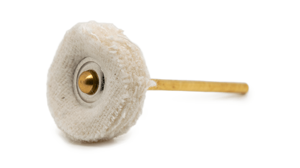 Roue de polissage, flanelle, blanc, Ø 21 mm, très doux, tige HP