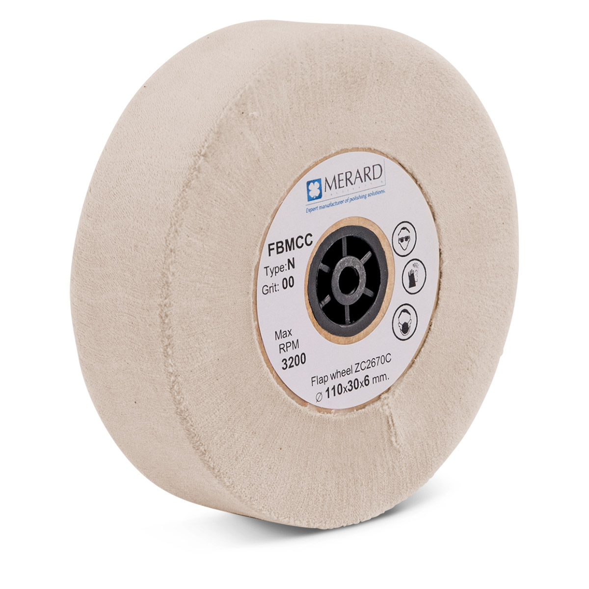 Merad roue à lamelles FB MCC, coton, blanc, Ø 110 x 20 mm, noyau en plastique