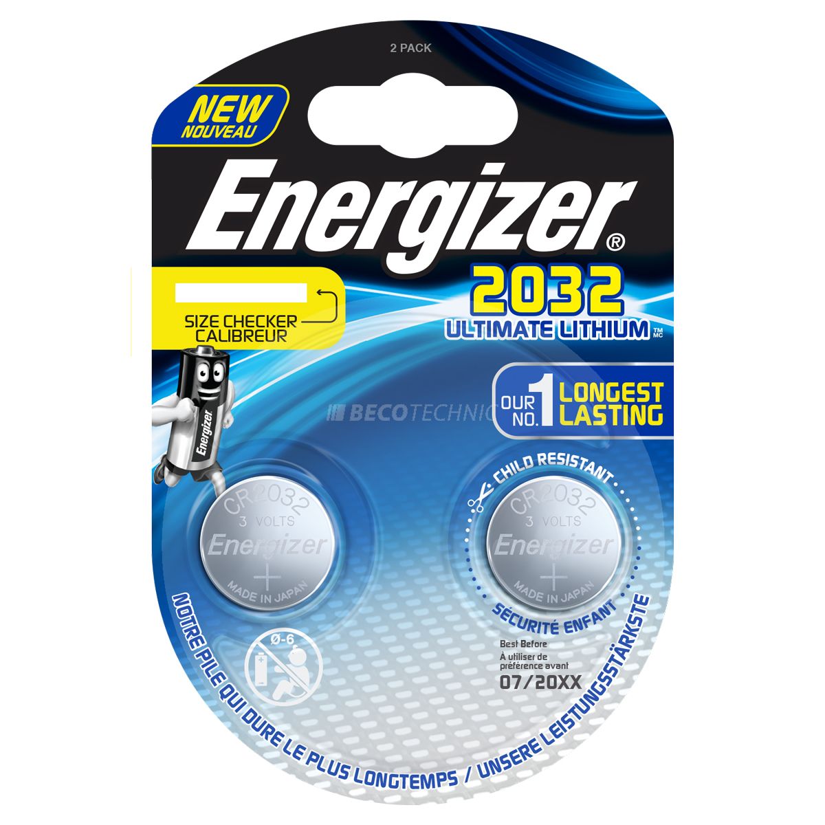 2 CR 2032 Ultimate Energizer Lithium dans un blister