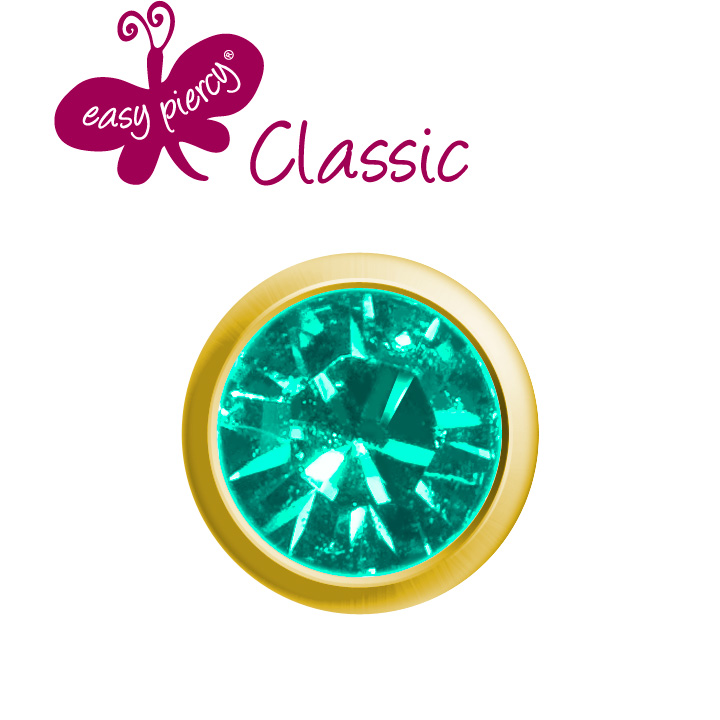 1 paire boutons d'oreilles Easy Piercy Classic, doré, imitation de turquoise