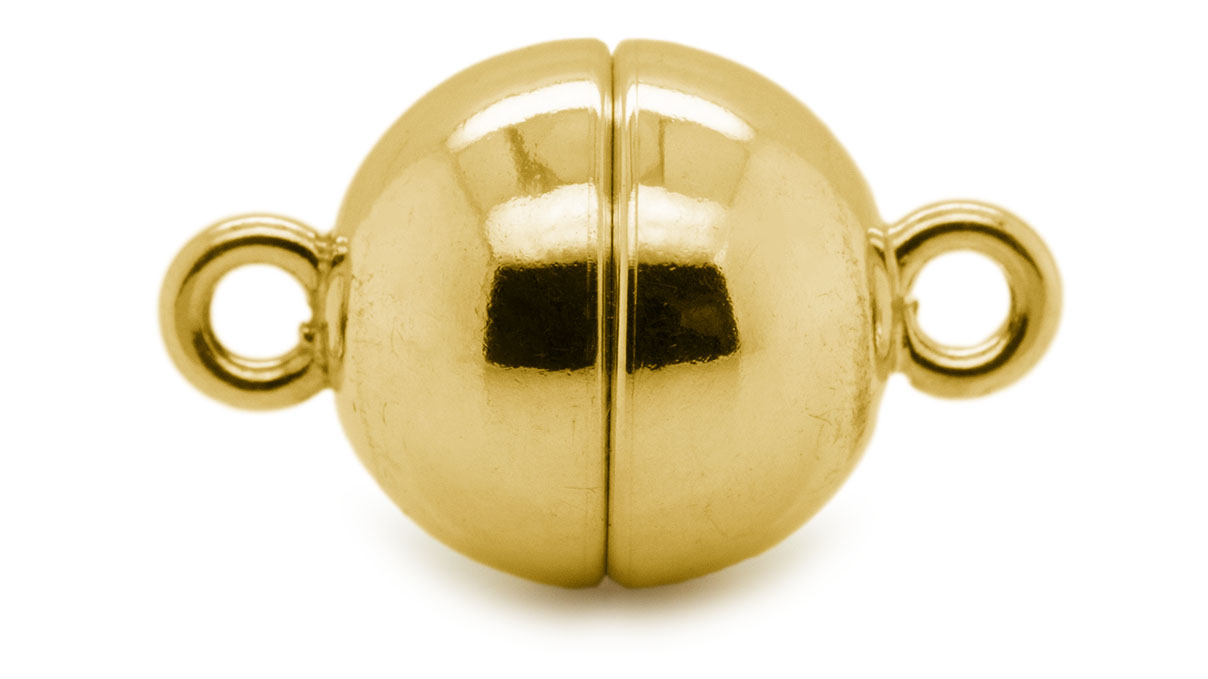Fermoir magnétique, forme sphérique, Ø 10 mm, 925/- argent, plaqué or, poli