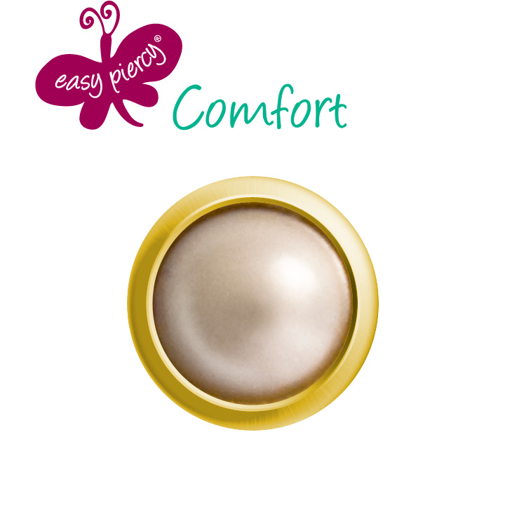 Easy Piercy Comfort 1 paire de boutons d'oreilles Ø 3,95 mm, doré, imitation perle crème