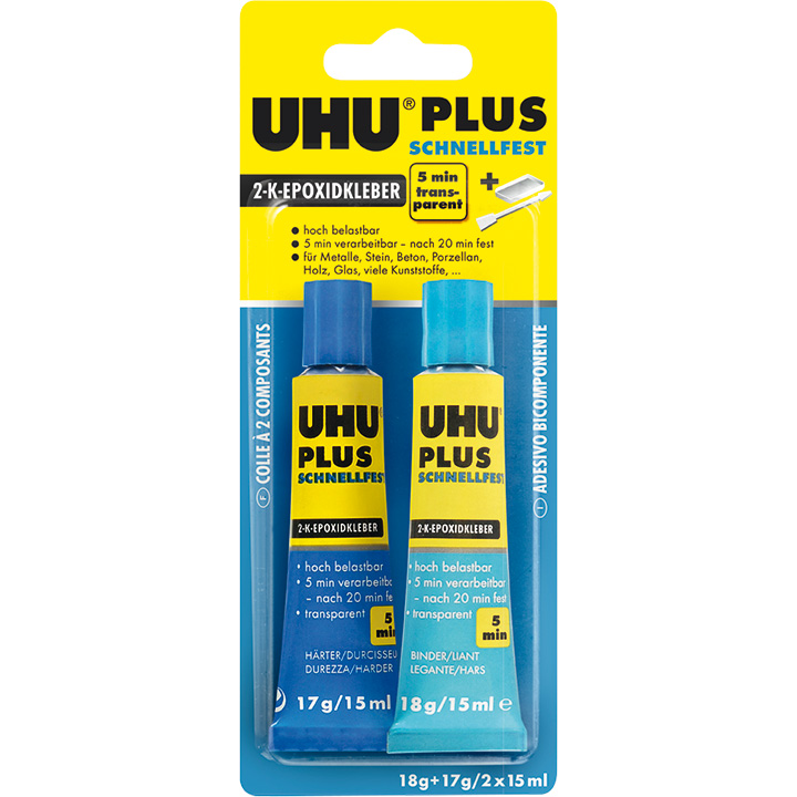 Uhu Plus Schnellfest colle bi-composant rapide, 1 tube de liant, 1 tube de durcisseur, 30 ml