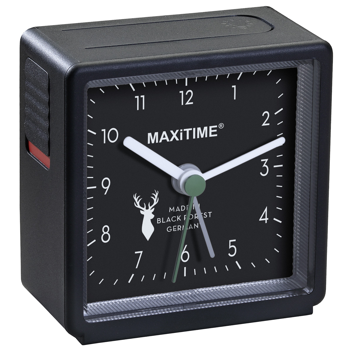 Maxitime réveil quartz avec lumières et bouton de répétition, coffret noir, cadran noir, fabriqué en Forêt-Noire