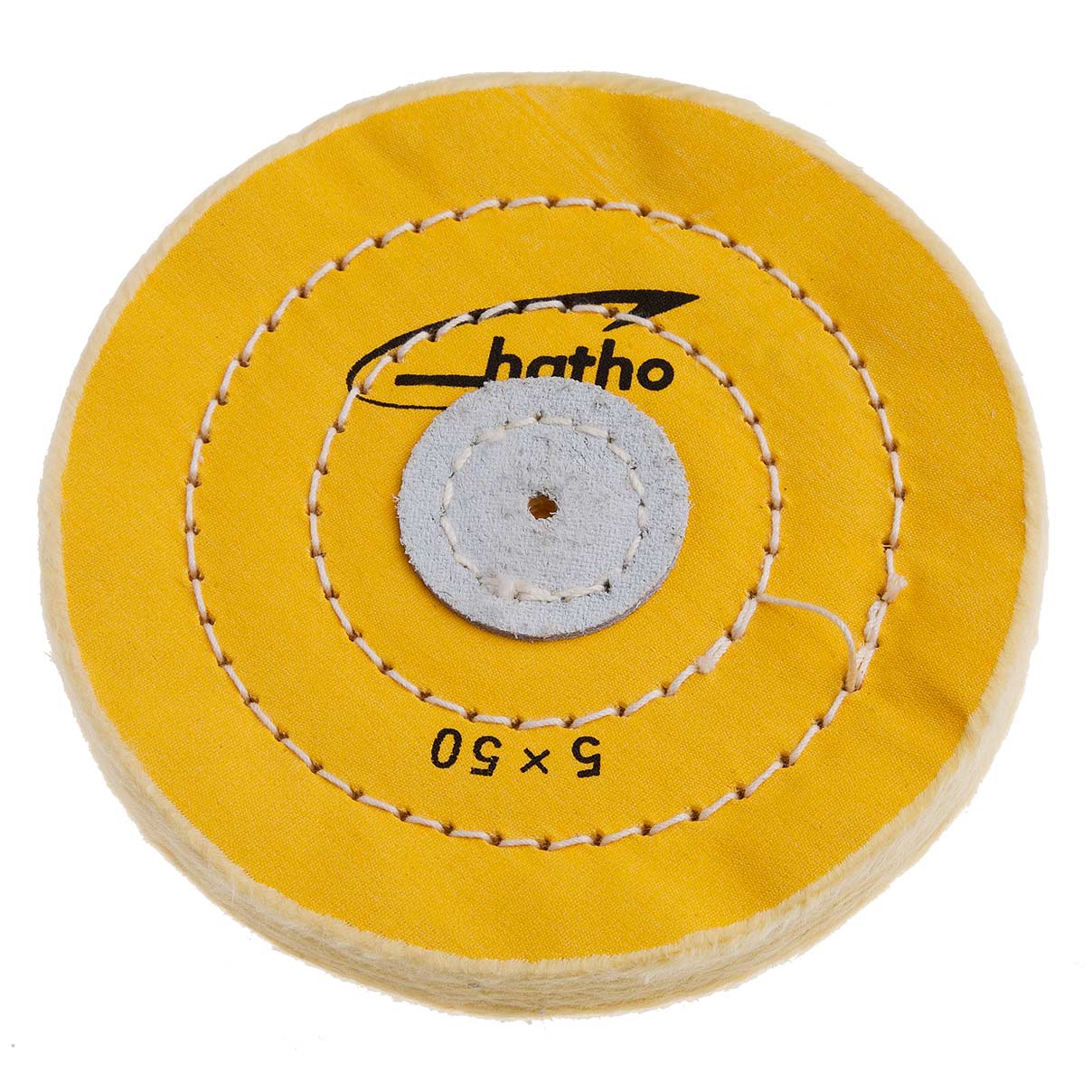 Hatho Mira polissoir, coton imprégné, cousu, jaune, Ø 125 x 15 mm, 50 couches
