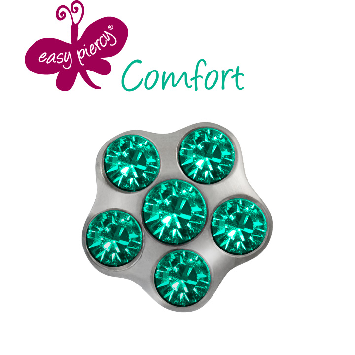 Easy Piercy Comfort 1 paire de boutons d'oreilles Flower Ø 5,0 mm, blanc, imitation turquoise/turquoise