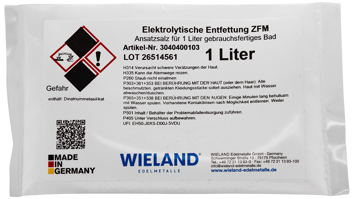 Dégraissage Wilaplat ZFM - électrolytique, sans cyanure (sel de préparation 50 gr. pour 1 litre)
