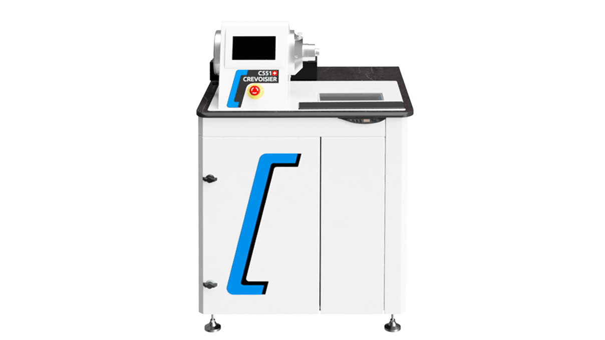 Crevoisier C551 (M12) sur établi SLINE2 Compact, aspiration incluse, plateau couleur ardoise sans
encadrement, bloc d'alimentation en bas (400 V)
