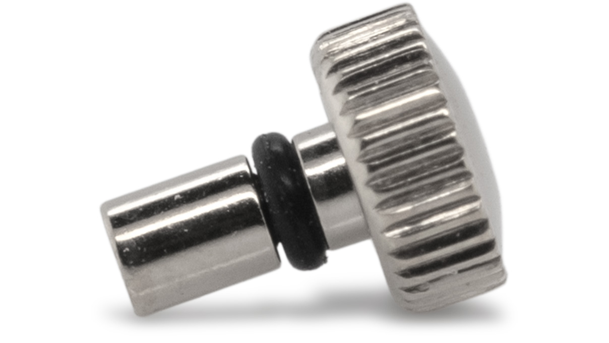 Couronne étanche, Forme japonaise, Acier inoxydable, Blanc, Tête Ø 3 mm, Filetage Ø 0,9 mm