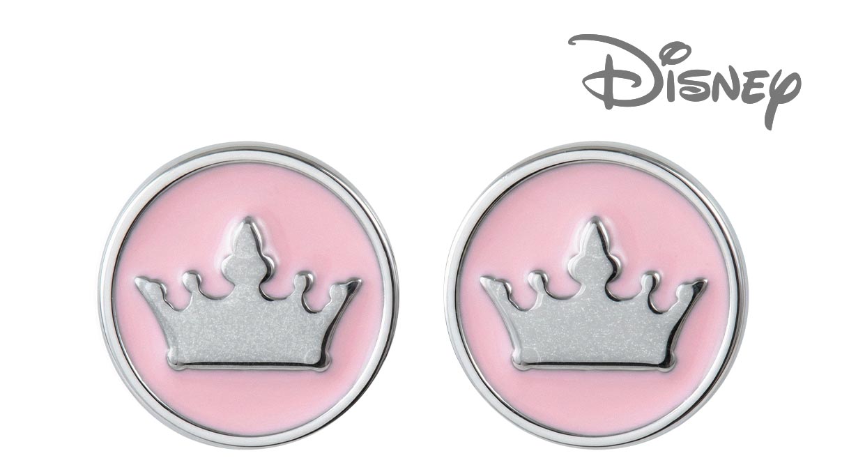 QPP Boucles d'oreilles JCM10, couronne, émail rose, sous licence Disney, blanches, 1 paire