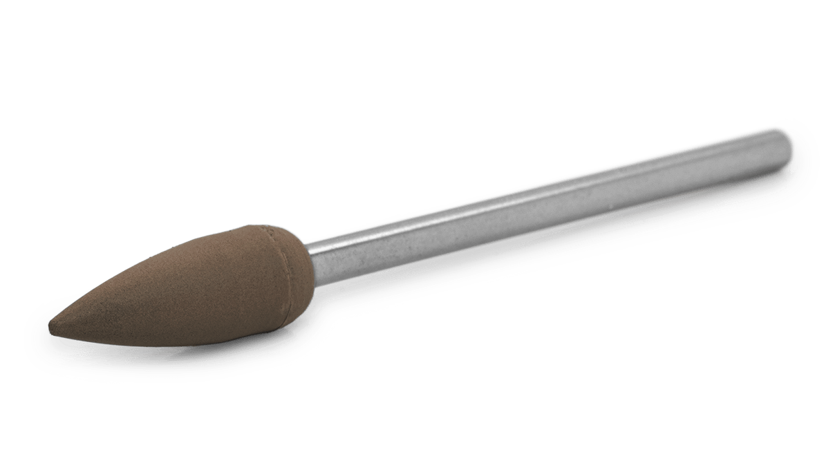Polissoir Eveflex, brun foncé, pointe, Ø 5,5 x 18 mm, très dur, grain moyen, tige HP