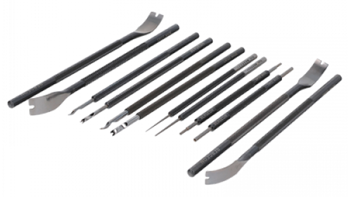 Bergeon 30020 assortiment de tourne et pousse-viroles, broches, leviers pour viroles et aiguilles