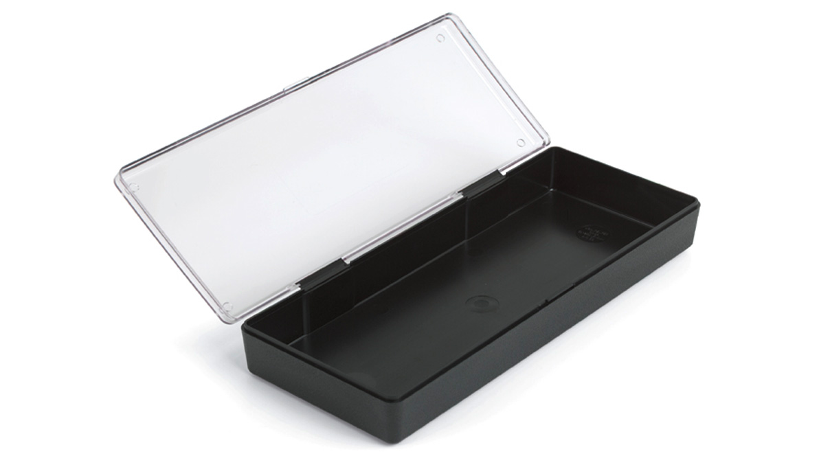 Boîte d'assortiment, noire avec couvercle transparent, 260 x 105 x 45 mm