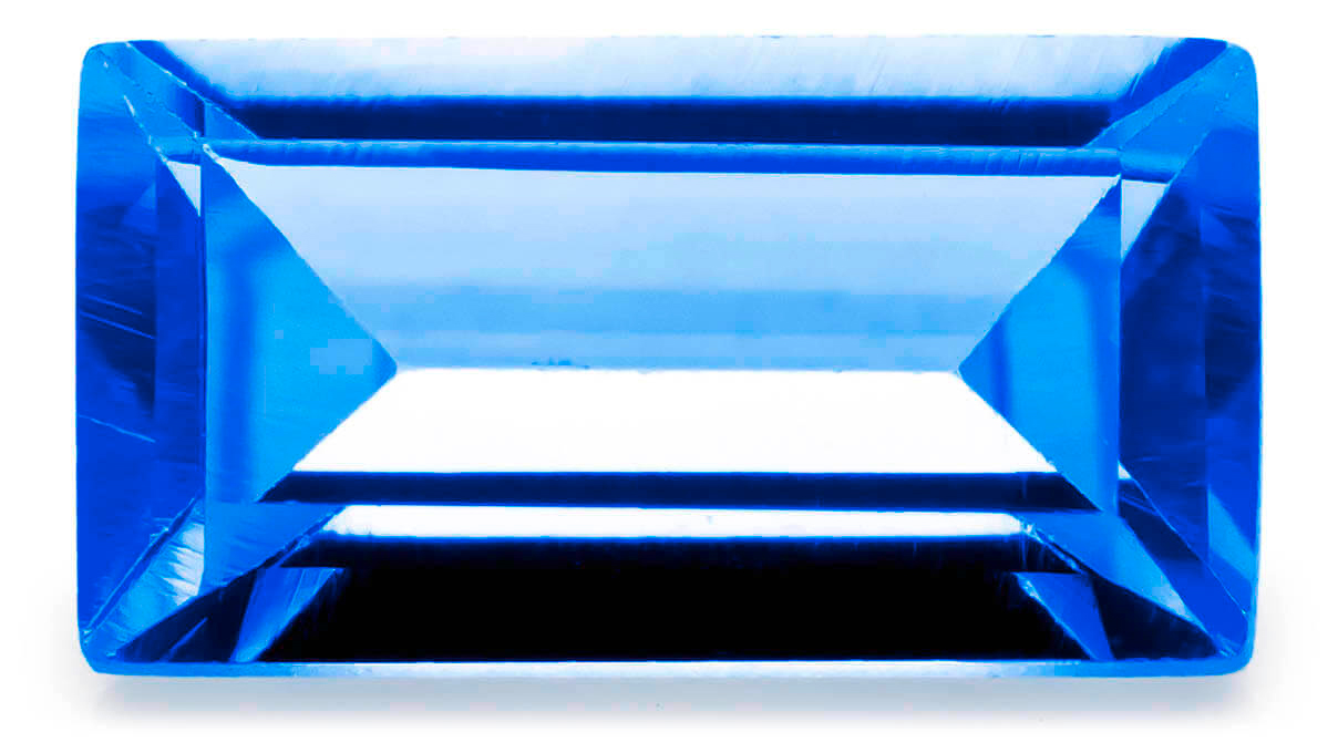 Pierre de couleur synthétique, saphir, baguette, 6 x 3 mm