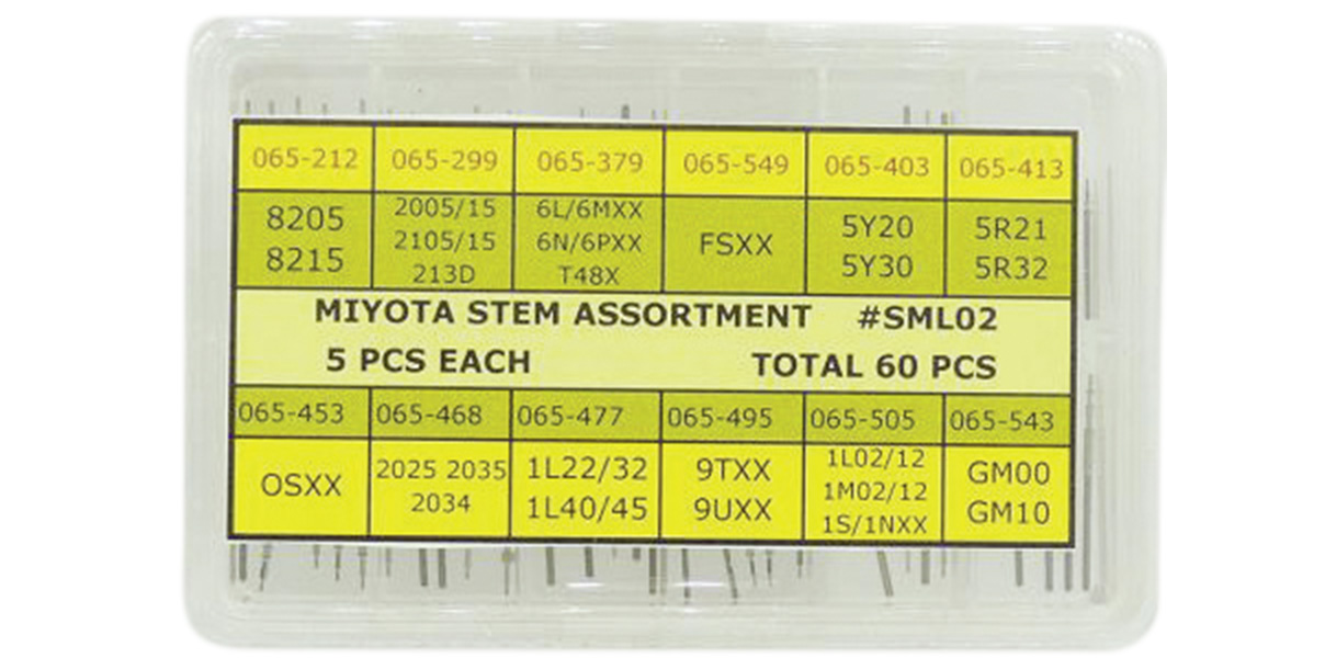 Assortiment de tige Citizen-Miyota, 5 pièces par type, 60 pièces