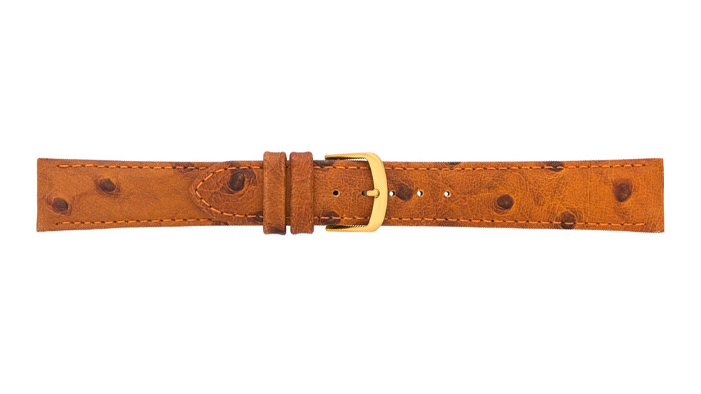 Bracelet de montre, Ostrich, Cuir de veau, 16 mm, Brun clair, Boucle Plaqué or