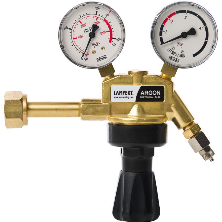 Lampert Jeu de raccordement de gaz pour l'appareil electrique à souder PUK, se composant de réduction de pression pour l'argon 4.6 avec indication de pression double et jonction transversale rapide de t