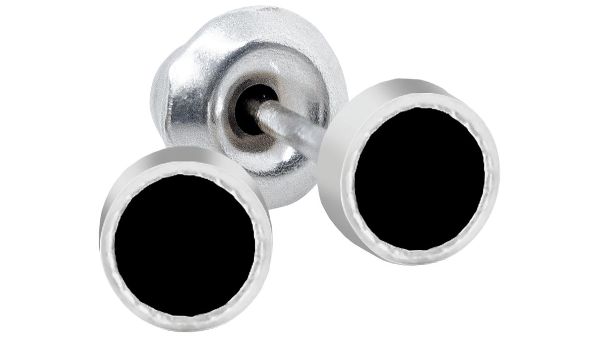 QPP Ohrstecker A47, Rund Ø 4,5 mm, Emaille schwarz, Edelstahl weiß, 1 Paar