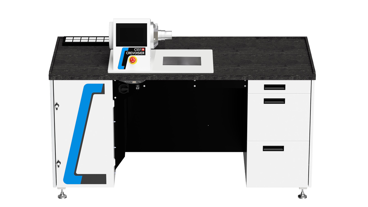 Crevoisier C551 (M12) avec établi S-Line Confort, sans encadrement, aspiration incluse, plateau couleur
ardoise, bloc d'alimentation en bas (400 V)