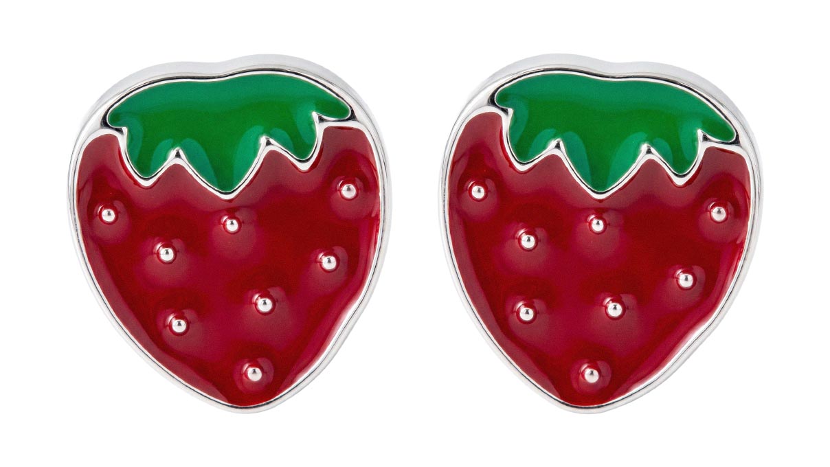 QPP puces d'oreilles K35, fraise en émail, inox blanc, 1 paire