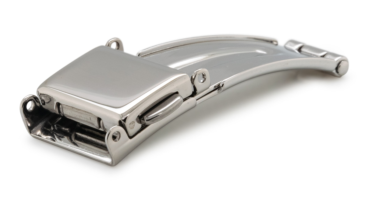 Boucle déployante pour bracelet, coup/largeur: 20 mm, 20 mm, 2 boutons, Polies, Silberfarben, Acier inoxydable