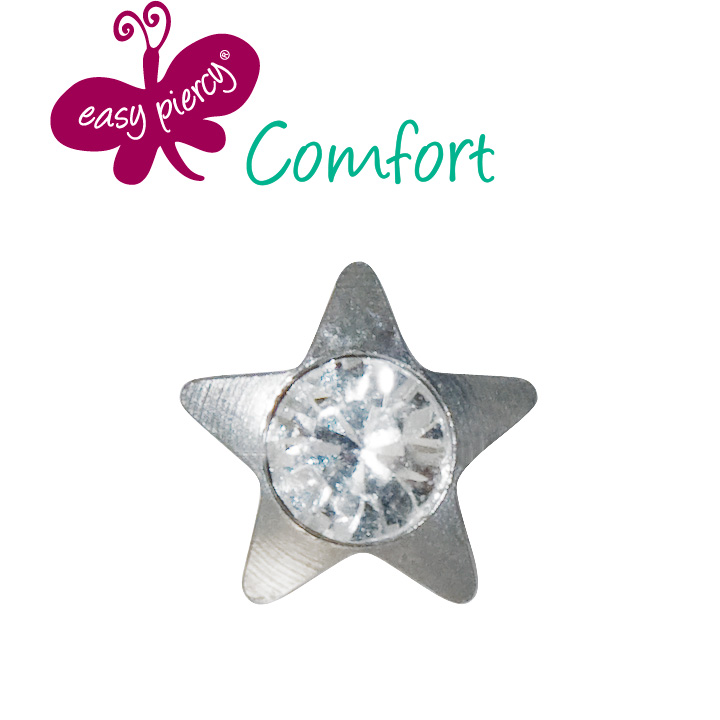 Easy Piercy Comfort 1 paire de boutons d'oreilles Ø 3,95 mm, blanc, étoile avec imitation de diamant