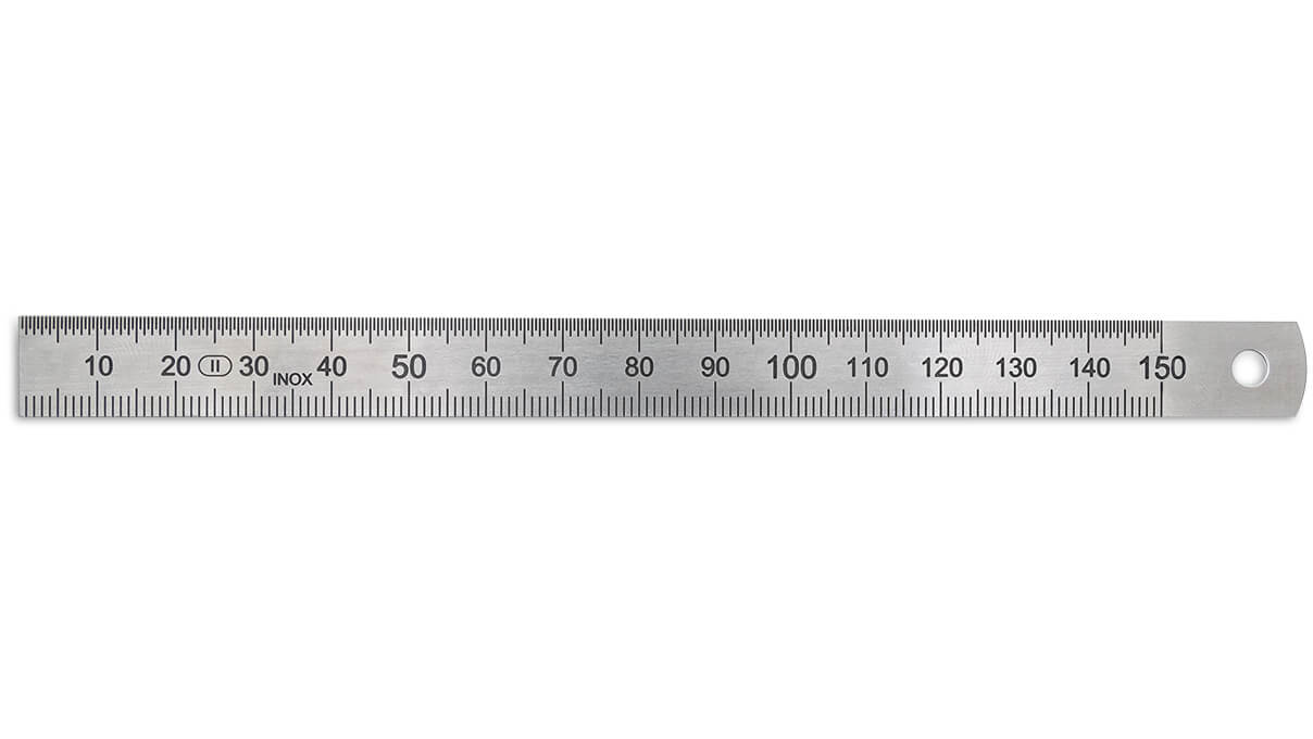 Règle métallique, acier inoxydable, 2 échelles, 150 mm