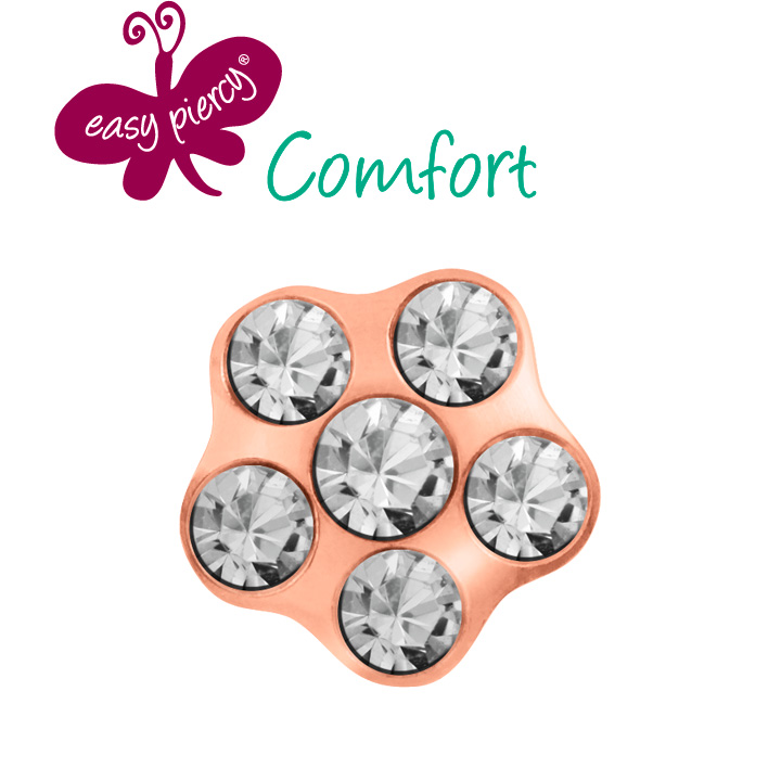 Easy Piercy Comfort 1 paire de boutons d'oreilles Flower Ø 5,0 mm, or rose, imitation diamant/diamant